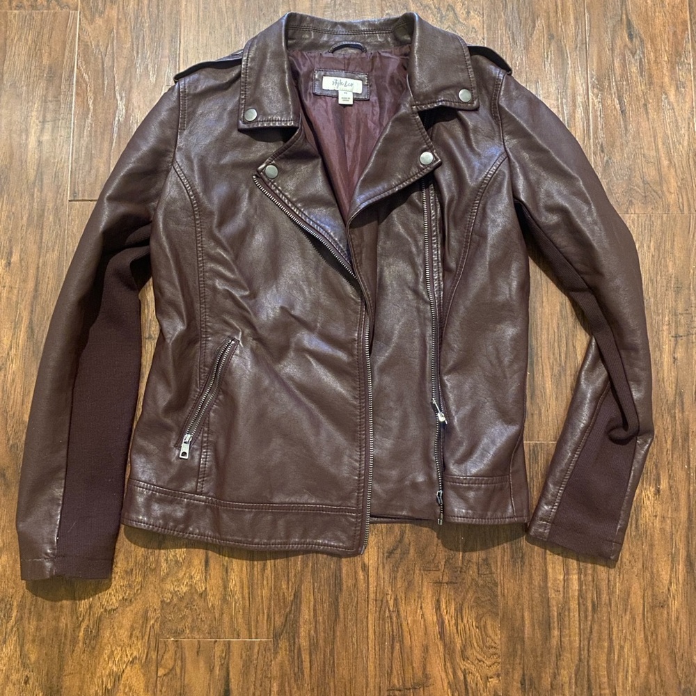 Style & Co. Leather Moto Jacket - Burgundy
